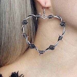 Silver Heart-Shaped Barbed Wire Earrings